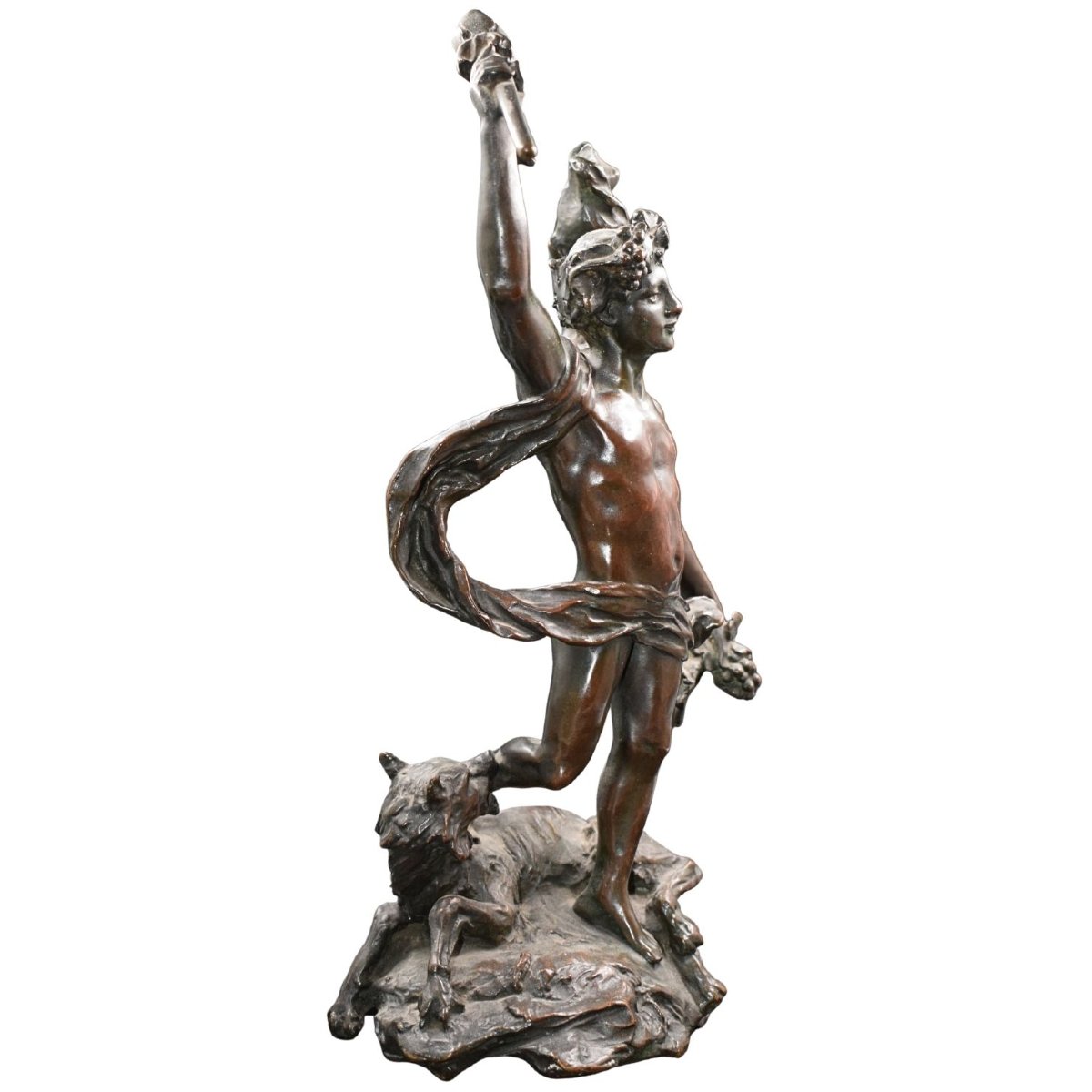 Bacco con pantera, uva e tirso – bronzo italiano, XIX secolo-photo-4