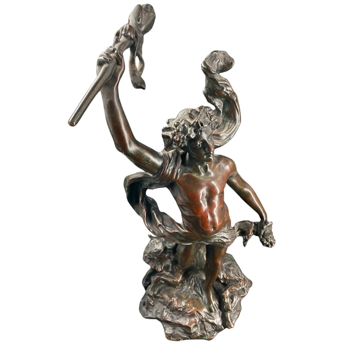 Bacco con pantera, uva e tirso – bronzo italiano, XIX secolo-photo-1