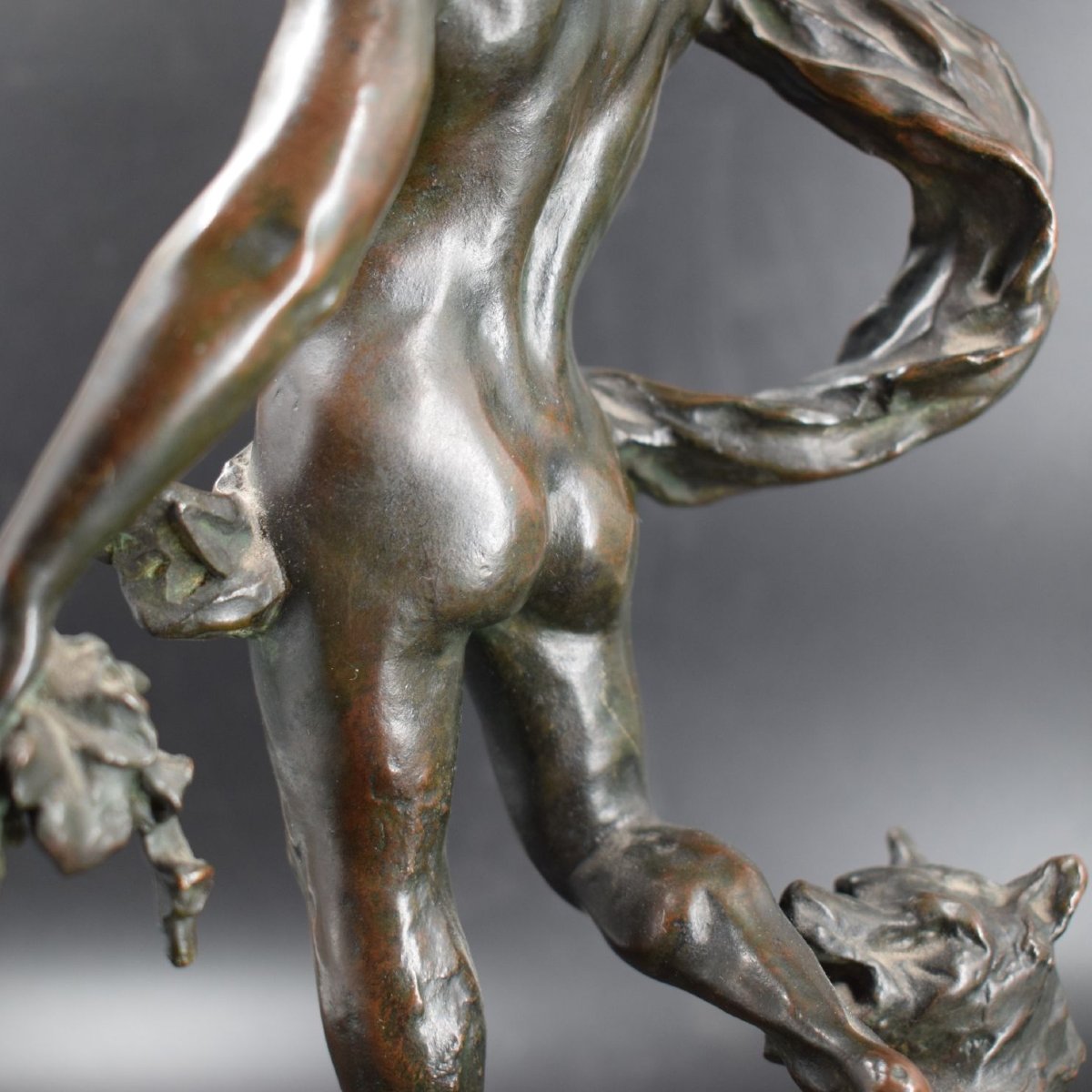 Bacco con pantera, uva e tirso – bronzo italiano, XIX secolo-photo-4