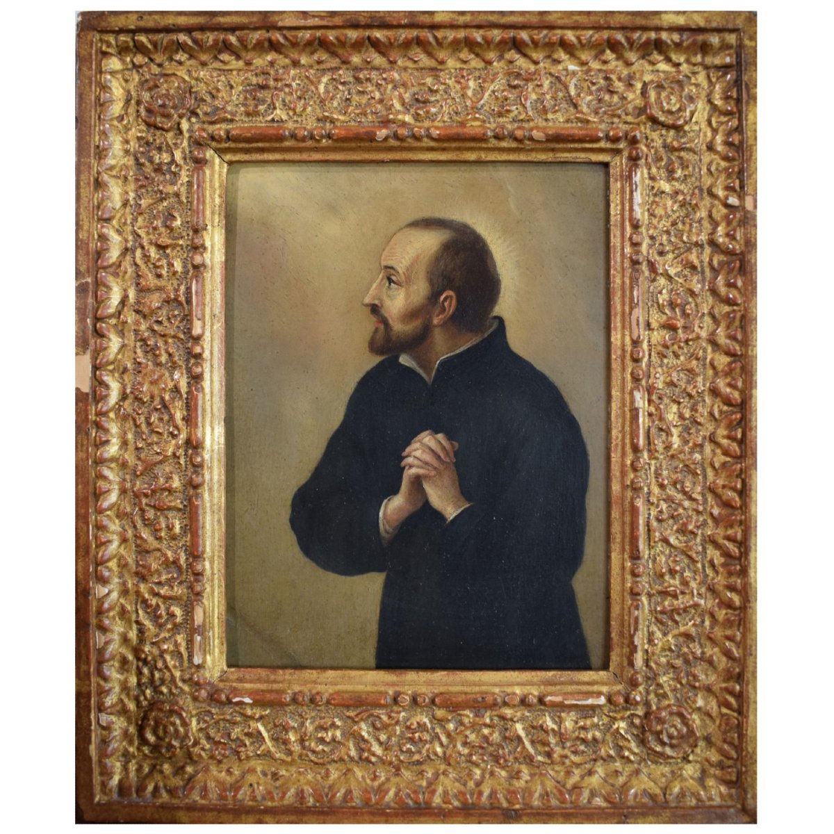 Sant'Ignazio di Loyola, olio su rame, XVII secolo – Cornice veneziana del XVI secolo