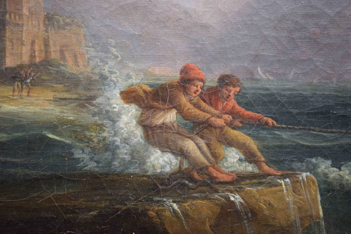Jean Michel Diebolt (1779–1825) – Marina in tempesta, olio su tela firmato e datato 1817-photo-4