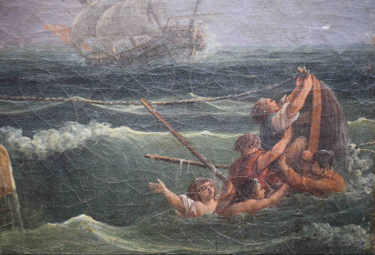 Jean Michel Diebolt (1779–1825) – Marina in tempesta, olio su tela firmato e datato 1817-photo-1