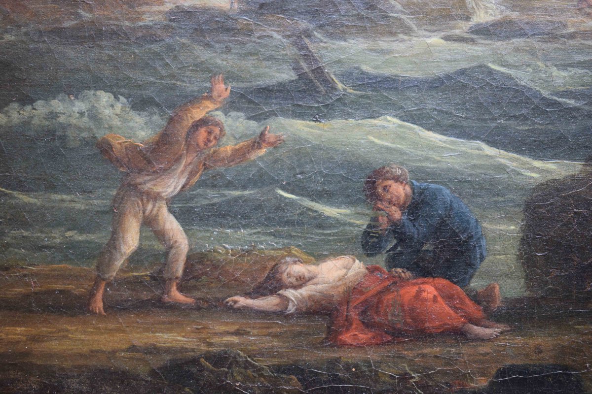 Jean Michel Diebolt (1779–1825) – Marina in tempesta, olio su tela firmato e datato 1817-photo-2
