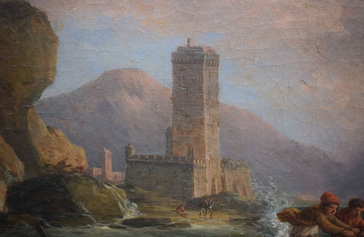 Jean Michel Diebolt (1779–1825) – Marina in tempesta, olio su tela firmato e datato 1817-photo-3
