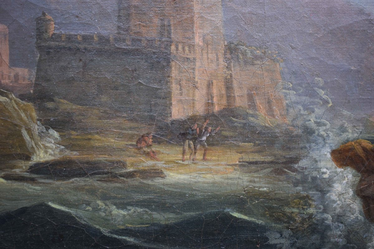 Jean Michel Diebolt (1779–1825) – Marina in tempesta, olio su tela firmato e datato 1817-photo-4
