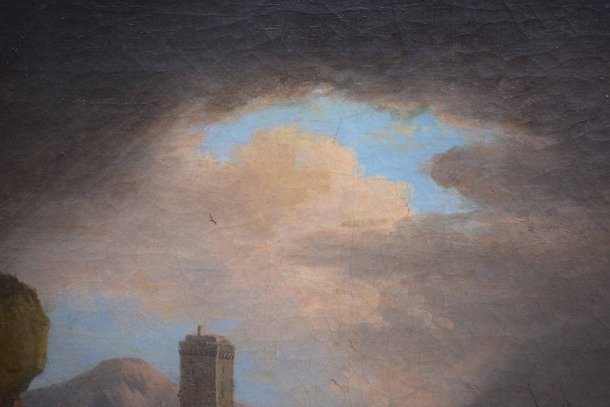 Jean Michel Diebolt (1779–1825) – Marina in tempesta, olio su tela firmato e datato 1817-photo-5