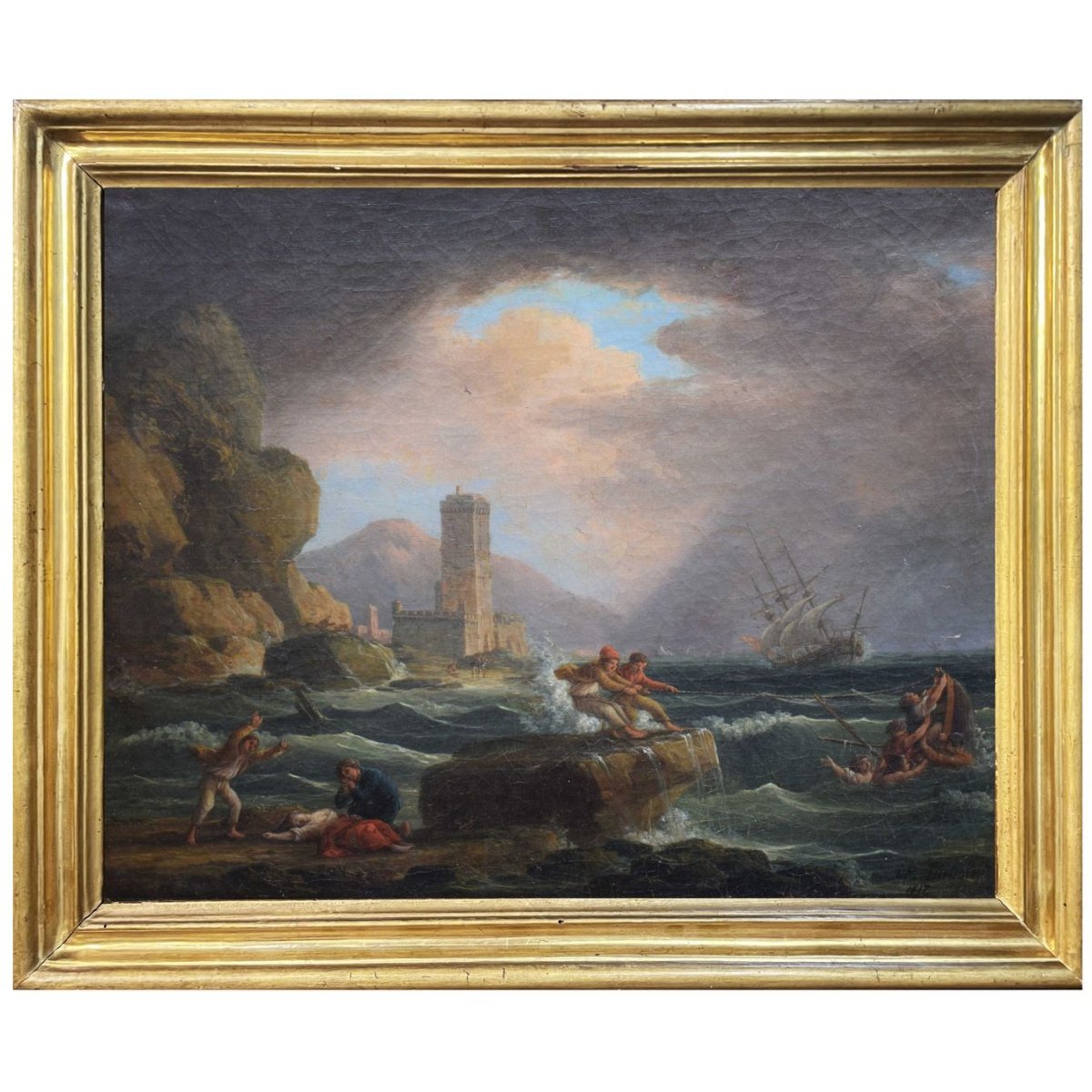 Jean Michel Diebolt (1779–1825) – Marina in tempesta, olio su tela firmato e datato 1817