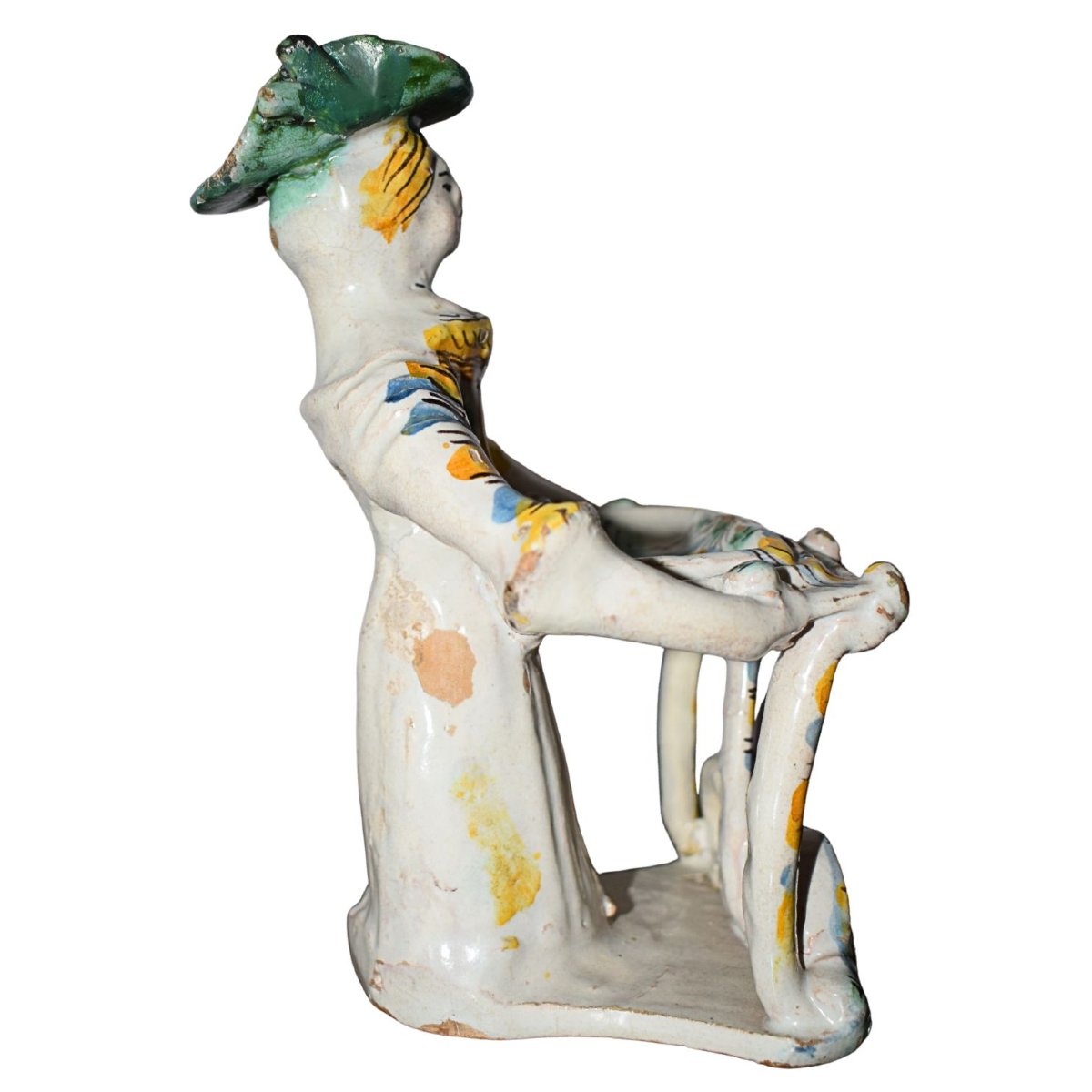 Maiolica policroma antica Saliera antropomorfa Ariano Irpino, XVIII secolo-photo-2