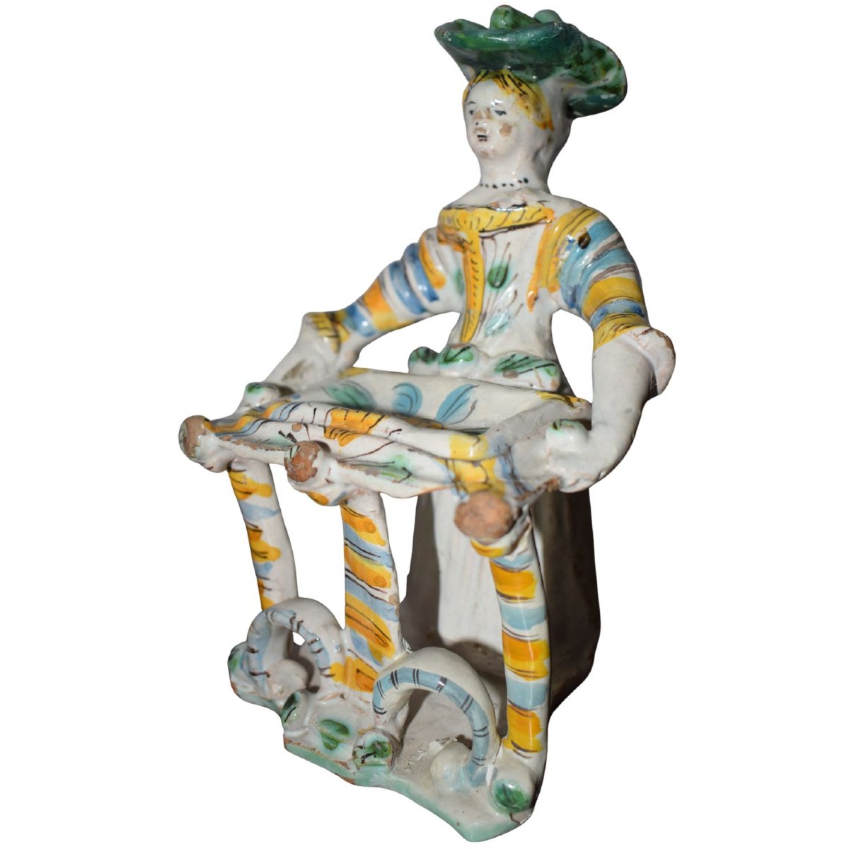 Maiolica policroma antica Saliera antropomorfa Ariano Irpino, XVIII secolo-photo-1