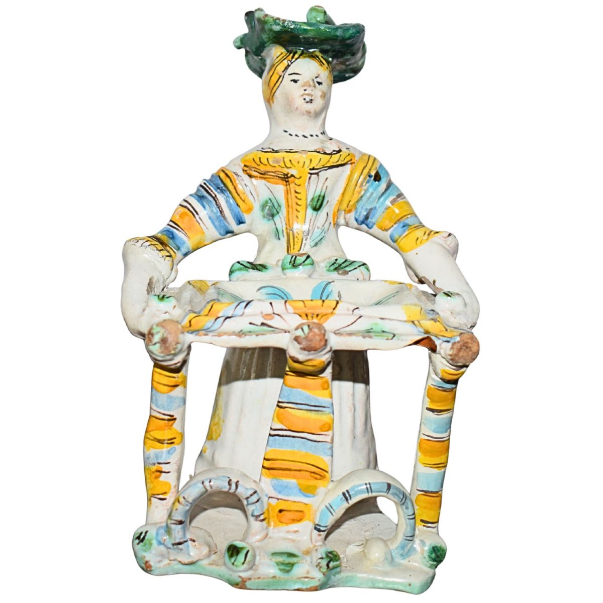 Maiolica policroma antica Saliera antropomorfa Ariano Irpino, XVIII secolo