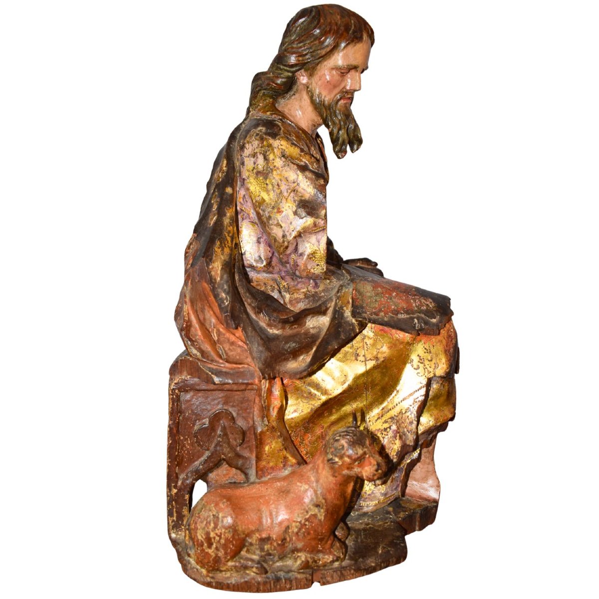 Scultura lignea policroma e dorata raffigurante San Luca Evangelista, XVI secolo-photo-2