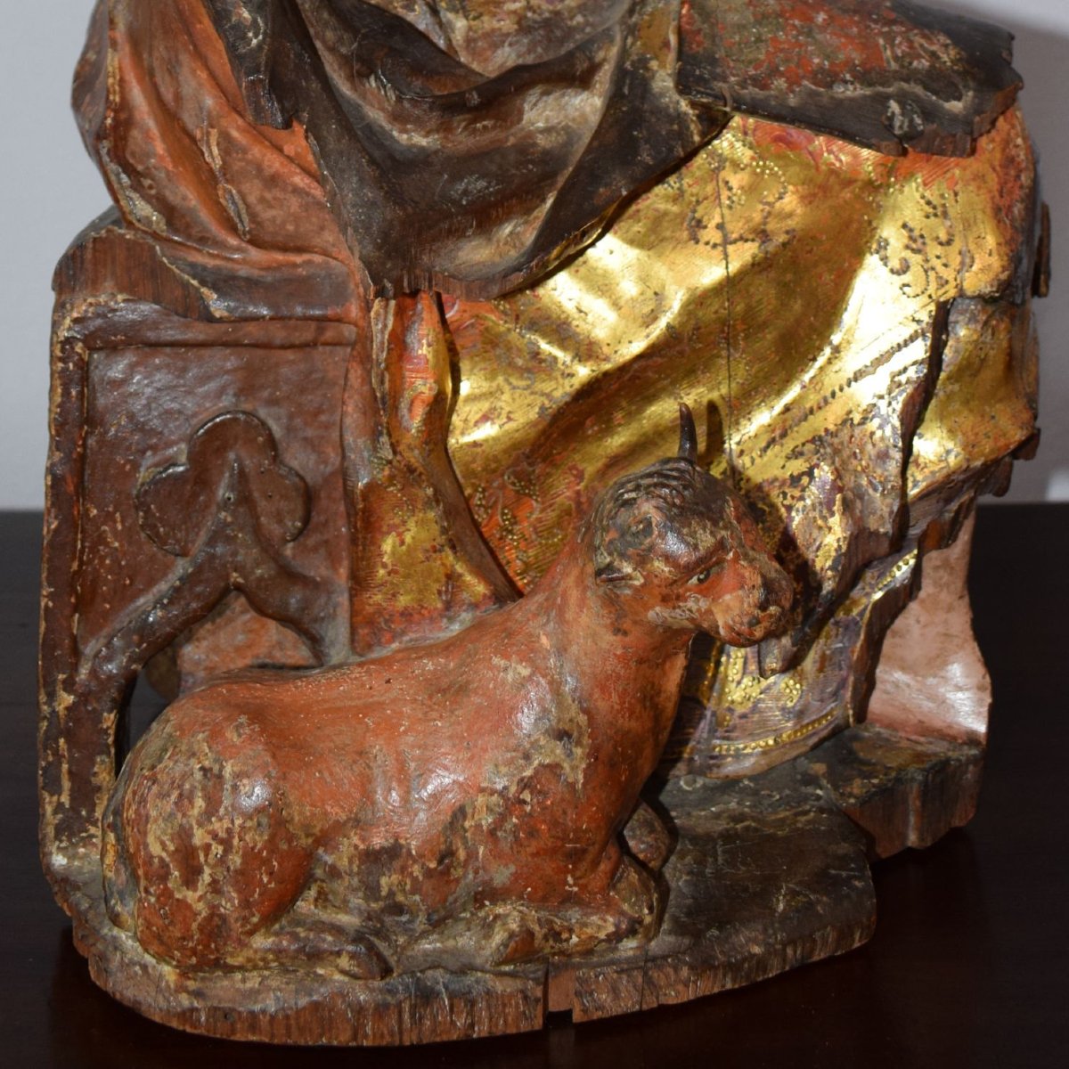 Scultura lignea policroma e dorata raffigurante San Luca Evangelista, XVI secolo-photo-6