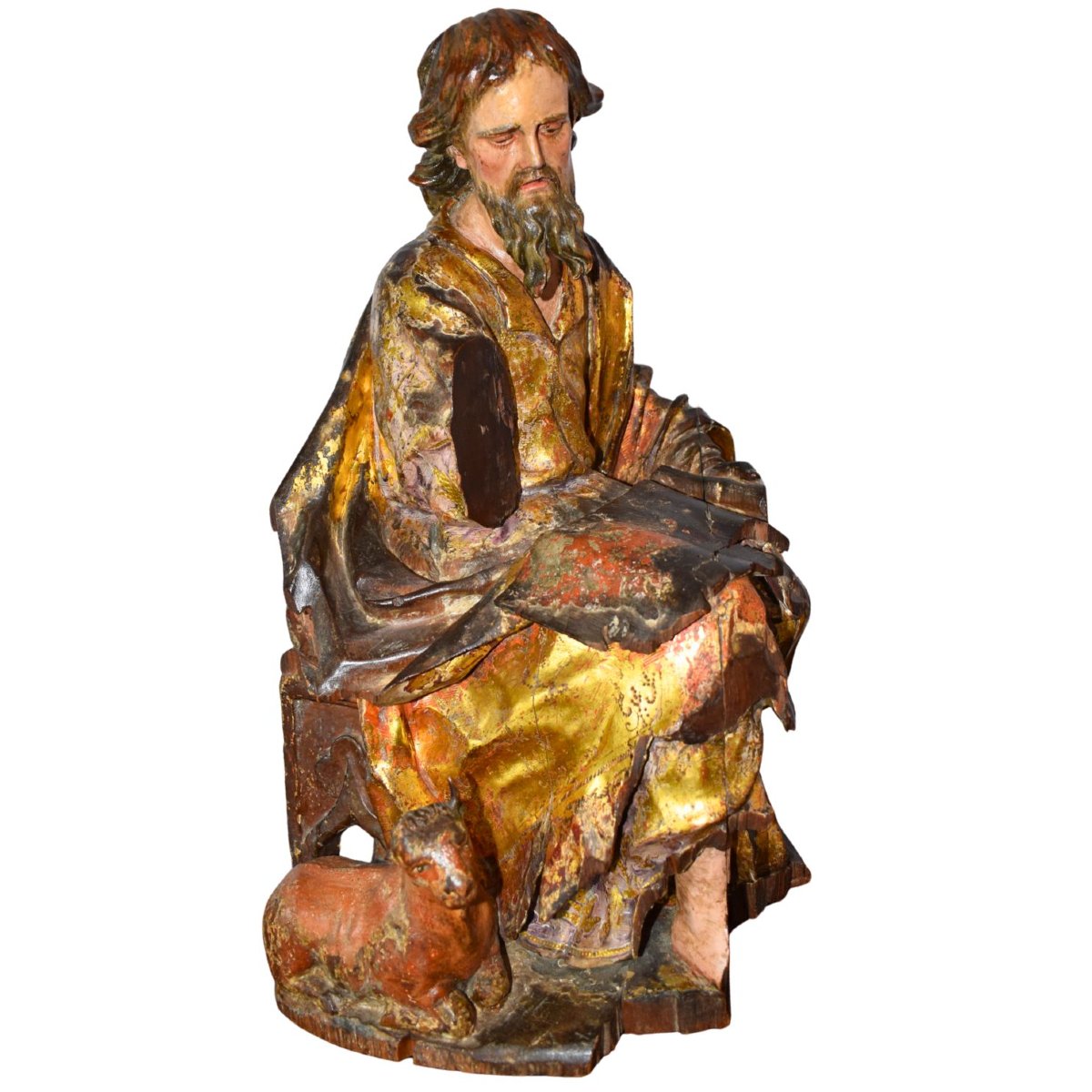 Scultura lignea policroma e dorata raffigurante San Luca Evangelista, XVI secolo