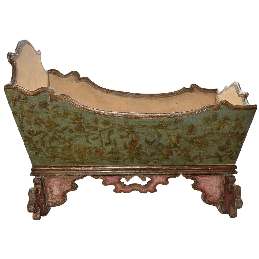  Culla veneziana del XVIII secolo in legno laccato policromo-photo-2