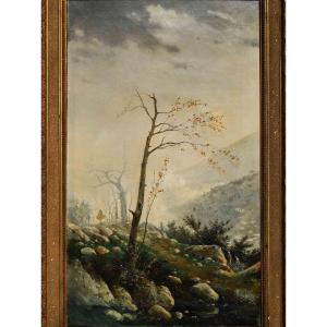 Dipinto di Federico Ashton (1836–1904) – Veduta alpina