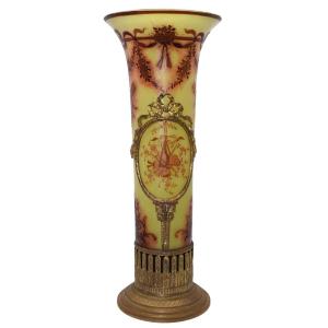 VASO IN VETRO E BRONZO, FRANCIA XX SECOLO