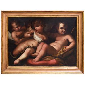 Dipinto di scuola genovese, cerchia di Domenico Piola XVII secolo, Putti musicanti