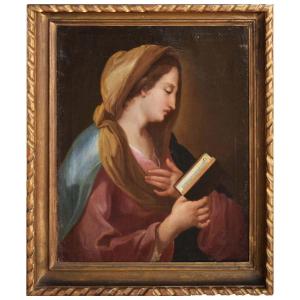 Dipinto antico del Settecento di scuola romana Madonna in lettura