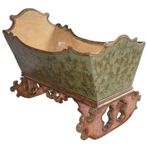 Culla veneziana del XVIII secolo in legno laccato policromo