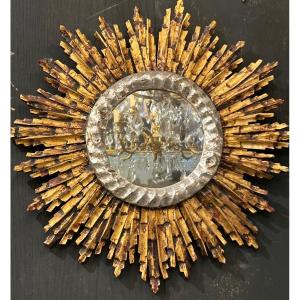 Sun Mirror In Gold And Silver Wood 