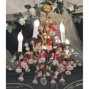 Gold-plated Metal Chandelier In The Style Of Maison Bagues