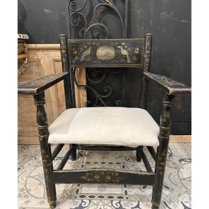 Wooden Armchair Painted With Birds 