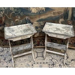 Pair Of Bedside Tables In Patinated Wood