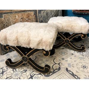 Pair Of Neoclassical Style X-shaped Stools 