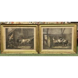 Pair Of Engravings On The Theme Of Horses, Signed Carle Vernet, 19th Century