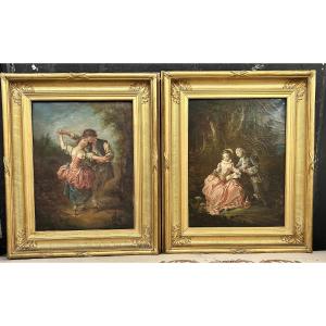 Two Oil Paintings On Canvas Forming A Pair