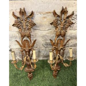 Pair Of Gilded Wood Sconces