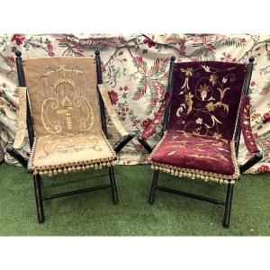 Pair Of Napoleon III Bamboo-style Folding Armchairs
