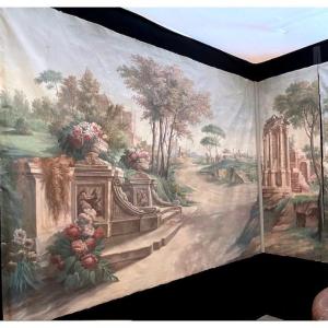 Set Of 3 Painted Canvases From The End Of The 18th Century