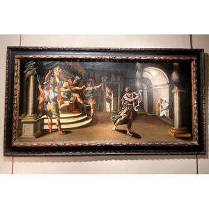 Rare Narrative Triptych Recounting The Story Of David And King Saul Attributed To Andrea Lilli