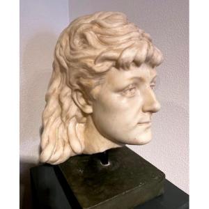 Large Statue Head In White Marble