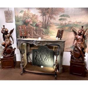 Pair Of Monumental Torcheres In Patinated Cast Iron