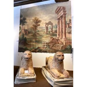Pair Of Stylophore Marble Lions Late 12th, Early 13th Century