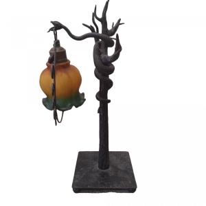 Art Deco Snake Lamp In Wrought Iron And Glass Paste