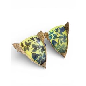 Pair Of Glass Paste Corner Wall Lights