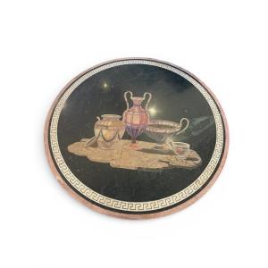 19th-century Side Table With Marble And Semi-precious Stone Marquetry