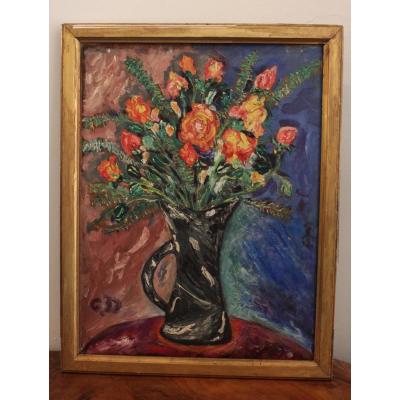 Oil On Panel With Flowers Early XXth