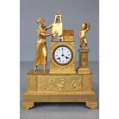 19th C. Gilt Bronze Clock Allegory Of Painting