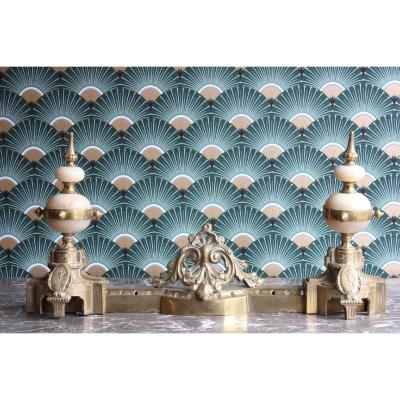 Pair Of Onyx And Bronze Andirons