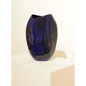 Important Blue Glazed Ceramic Vase Signed By Max Idlas 