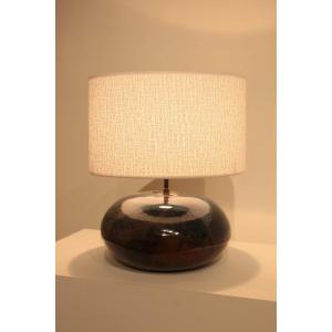 Round Glazed Ceramic Lamp - From The 1960s