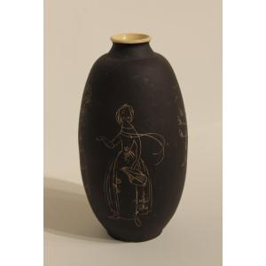 Ceramic Vase Decorated With Women And A Tree 