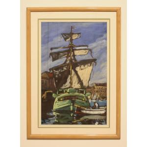 Marine Painting By Jean Guindon - Gouache On Paper