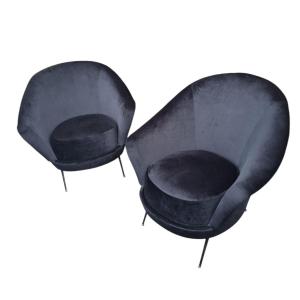 Pair Of 1960s Black Velvet Armchairs