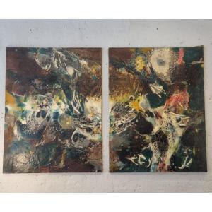 1960 French Abstraction 2 Paintings