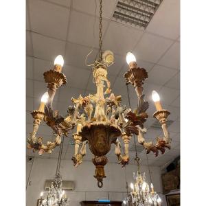 Painted 6 Arm Chandelier